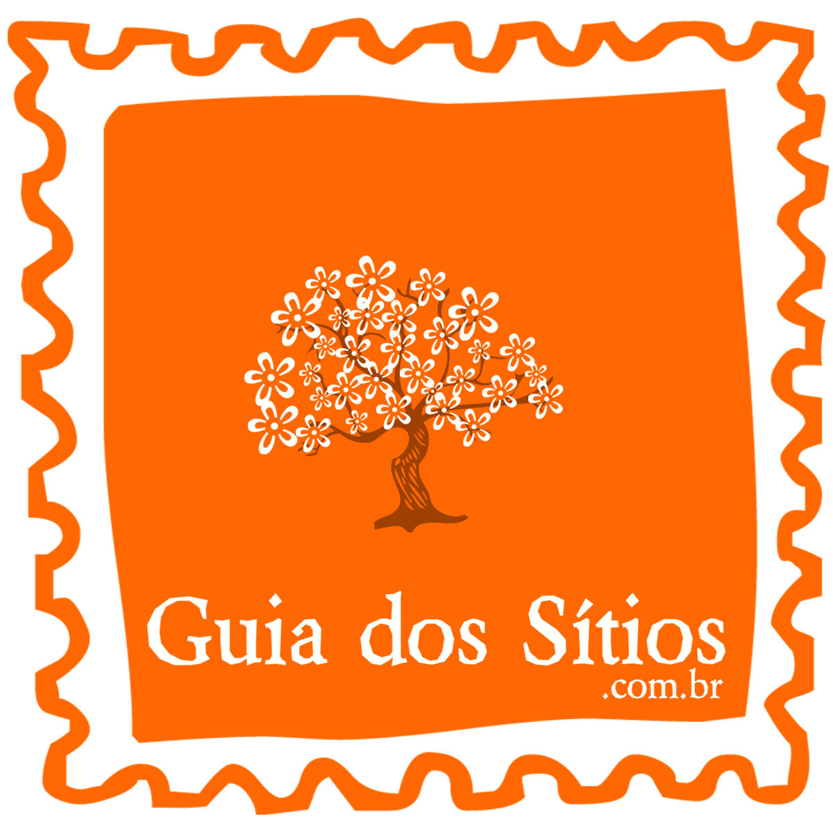 Logo_guiadossitios Logo laranja Guia dos Sítios com árvore florida