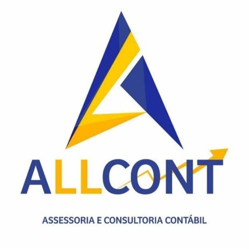 Logotipo ALLCONT azul e amarelo