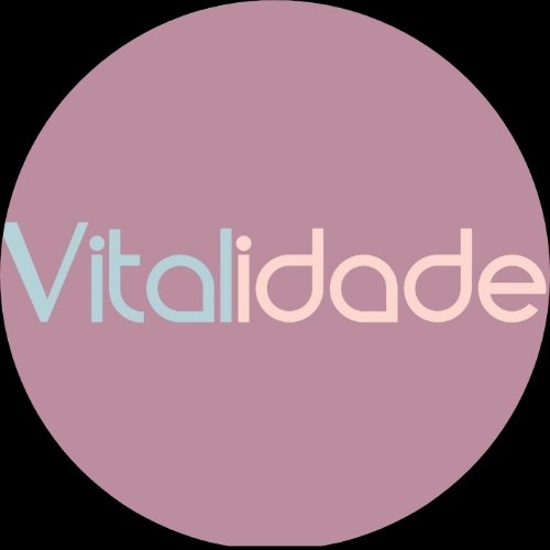 Logo circular com palavra Vitalidade em tons pastel